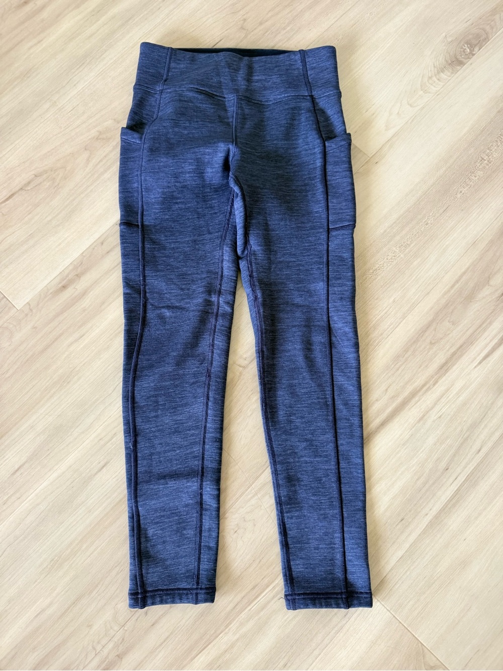 Athleta Girl Fleece Lines Navy Marled Performance Leggings with Side Pockets 12